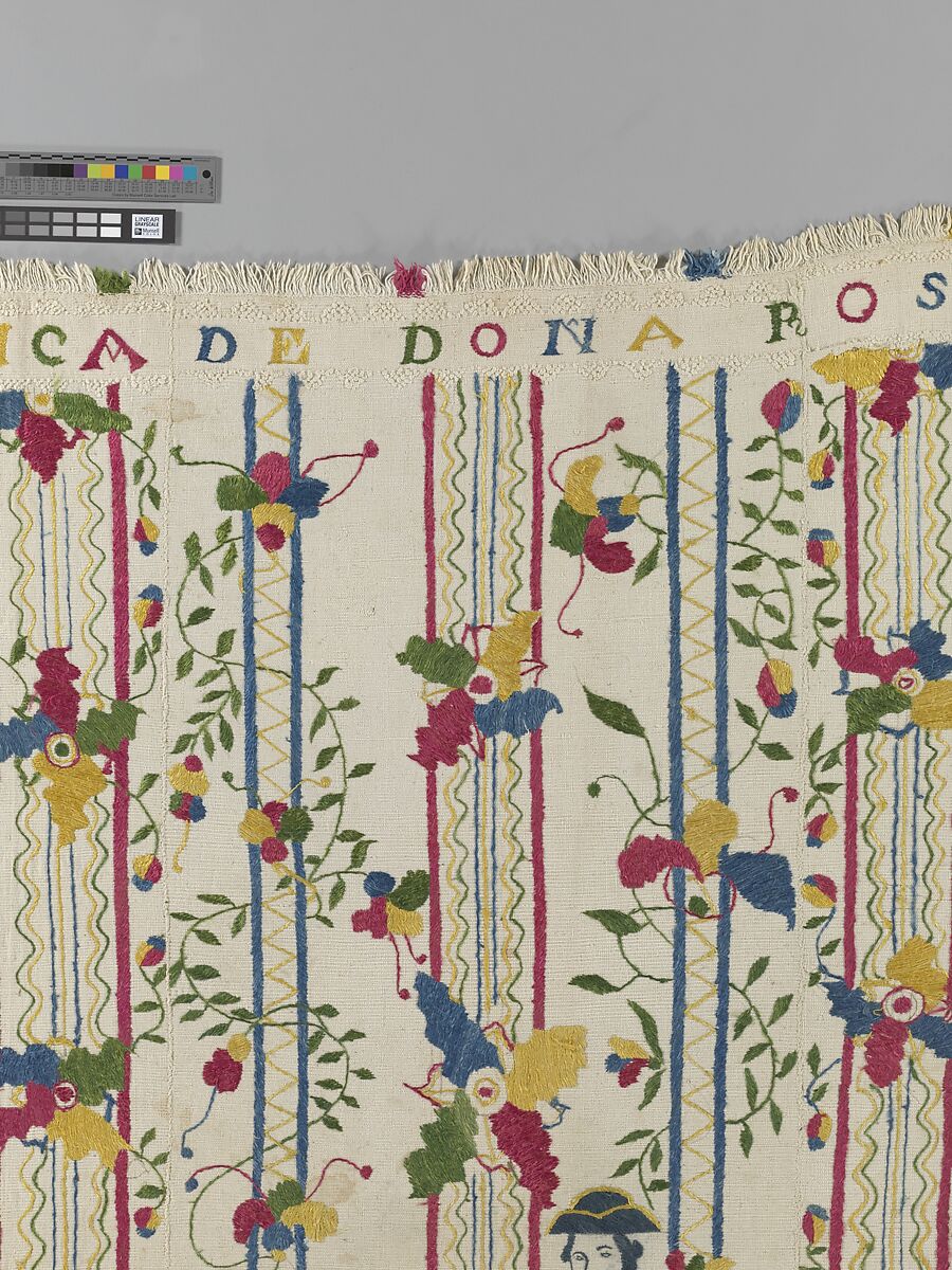 Embroidered coverlet (Colcha), Doña Rosa Solís y Menéndez, Cotton embroidered with silk, Mexican