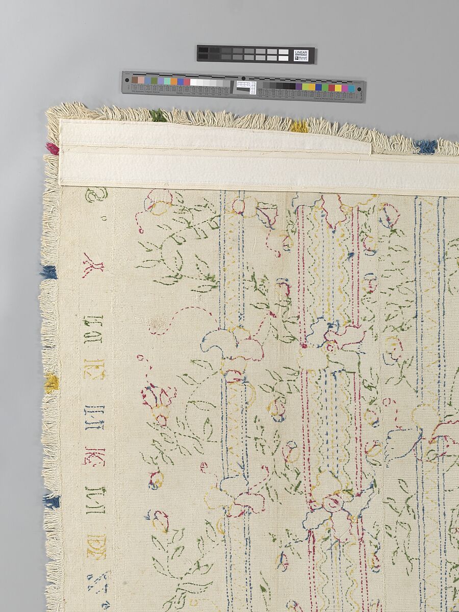 Embroidered coverlet (Colcha), Doña Rosa Solís y Menéndez, Cotton embroidered with silk, Mexican