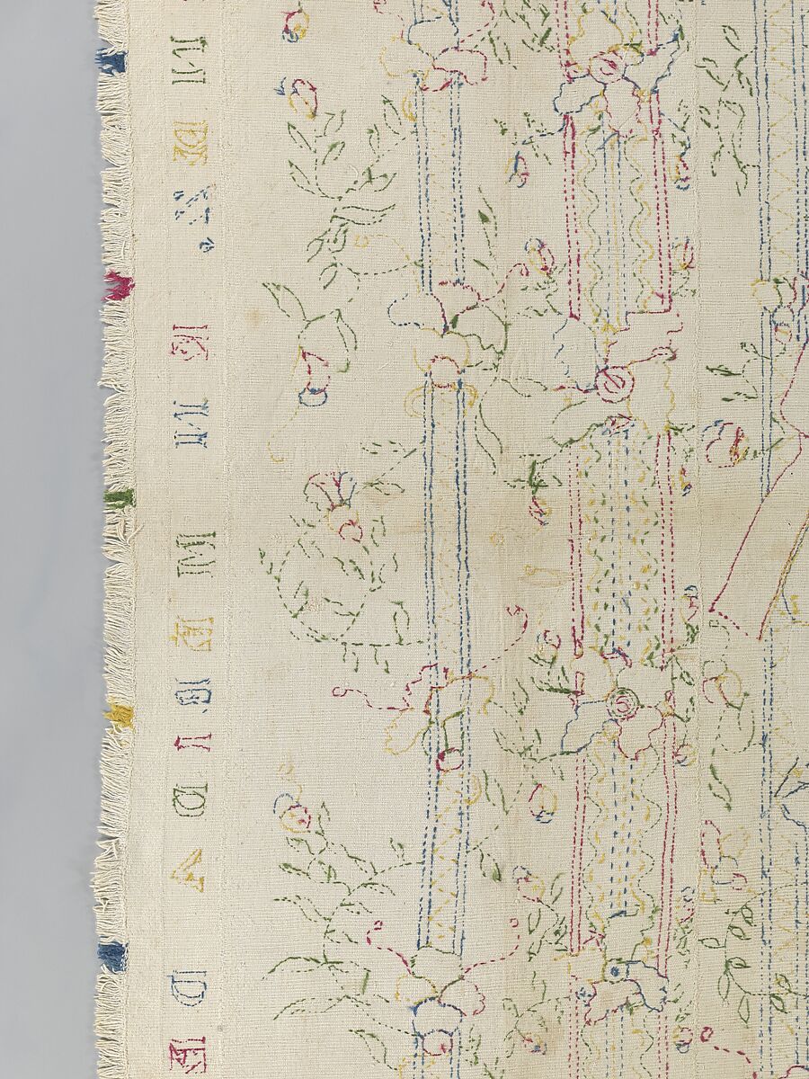 Embroidered coverlet (Colcha), Doña Rosa Solís y Menéndez, Cotton embroidered with silk, Mexican