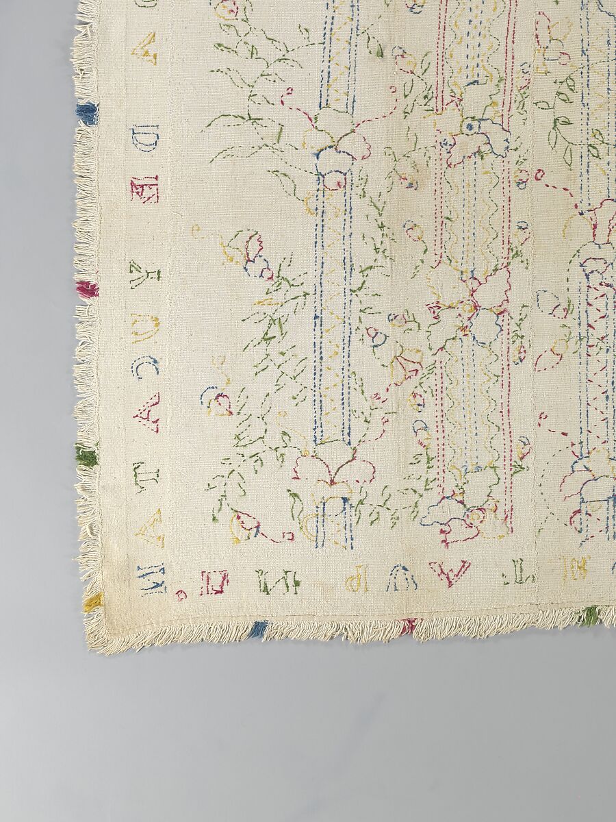 Embroidered coverlet (Colcha), Doña Rosa Solís y Menéndez, Cotton embroidered with silk, Mexican