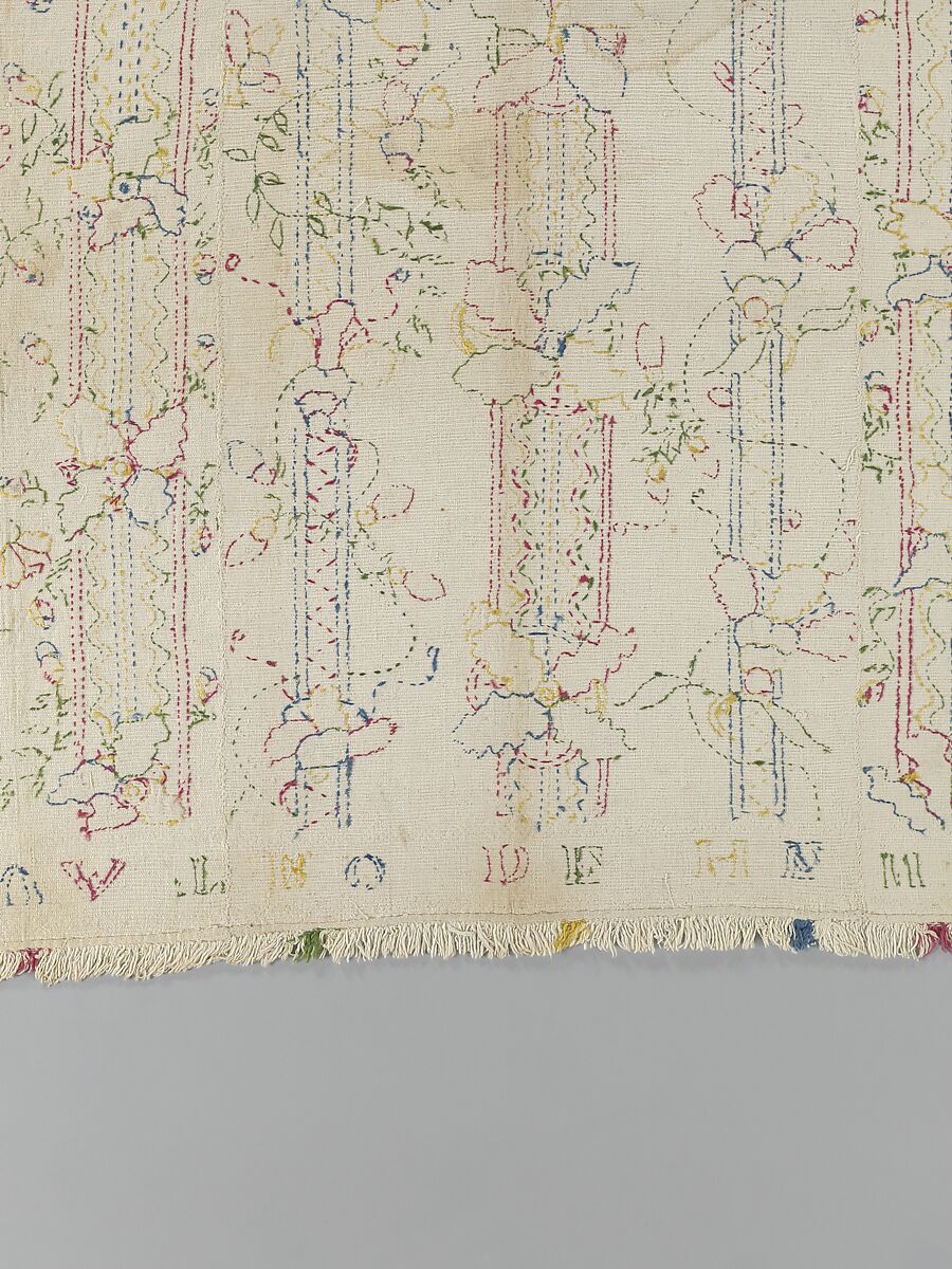 Embroidered coverlet (Colcha), Doña Rosa Solís y Menéndez, Cotton embroidered with silk, Mexican