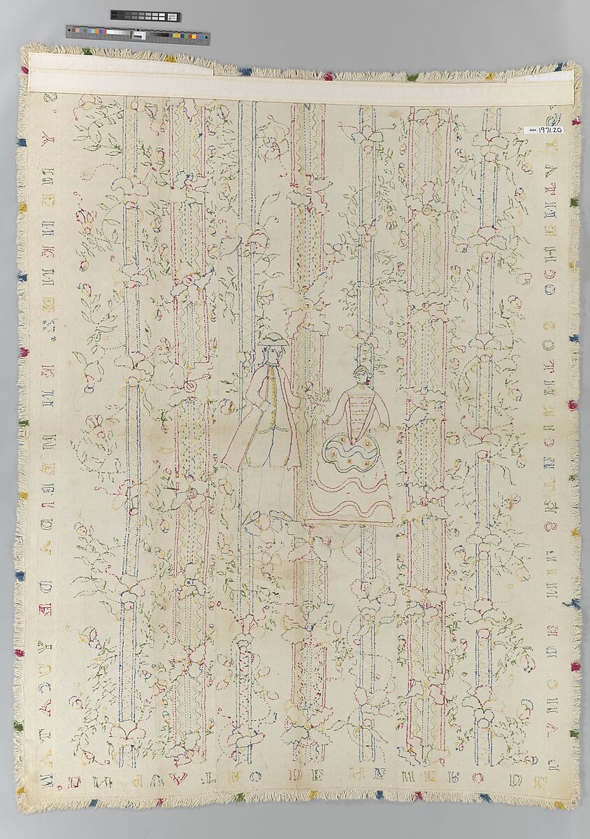 Embroidered coverlet (Colcha), Doña Rosa Solís y Menéndez, Cotton embroidered with silk, Mexican