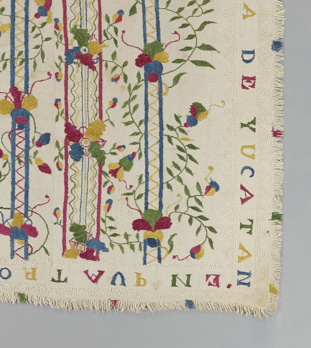 Embroidered coverlet (Colcha), Doña Rosa Solís y Menéndez, Cotton embroidered with silk, Mexican