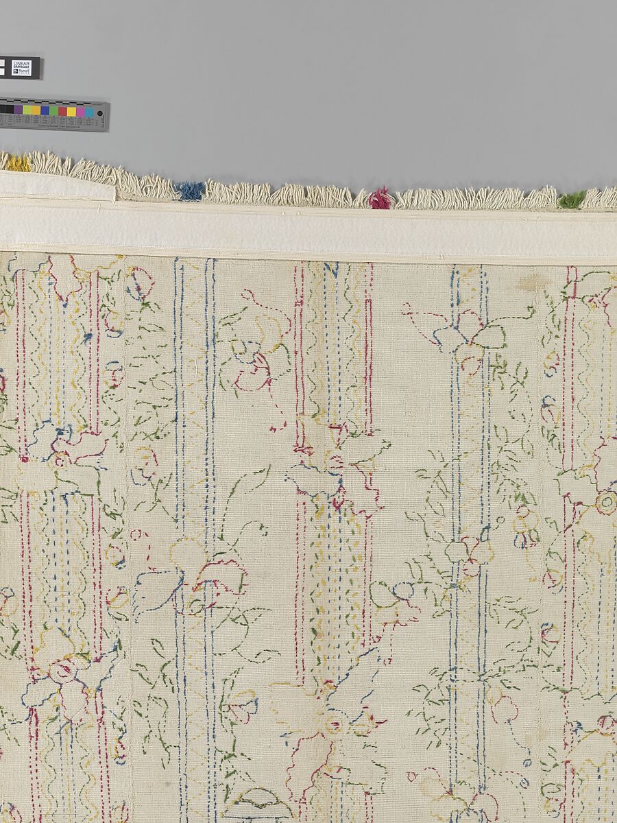 Embroidered coverlet (Colcha), Doña Rosa Solís y Menéndez, Cotton embroidered with silk, Mexican