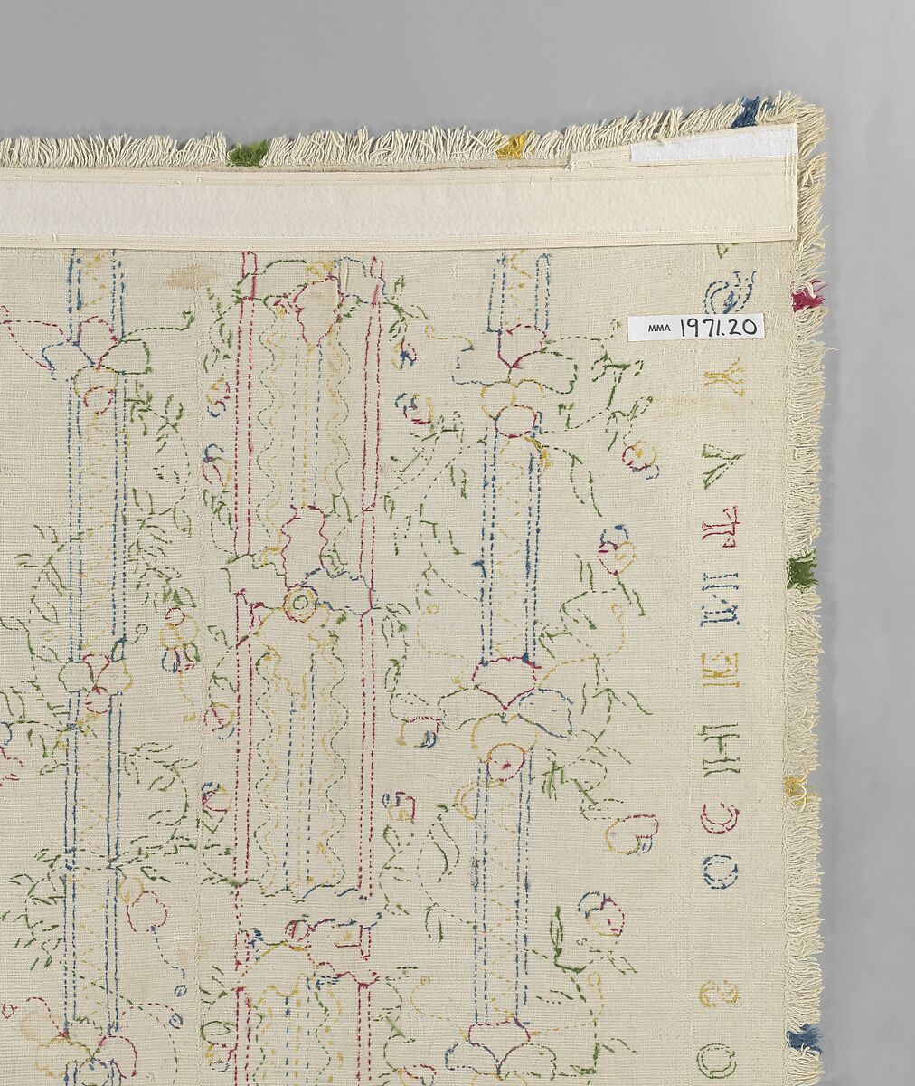 Embroidered coverlet (Colcha), Doña Rosa Solís y Menéndez, Cotton embroidered with silk, Mexican