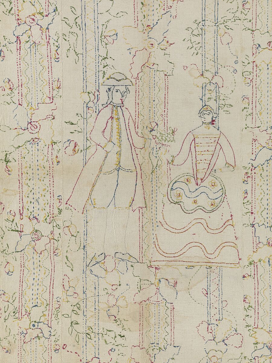 Embroidered coverlet (Colcha), Doña Rosa Solís y Menéndez, Cotton embroidered with silk, Mexican