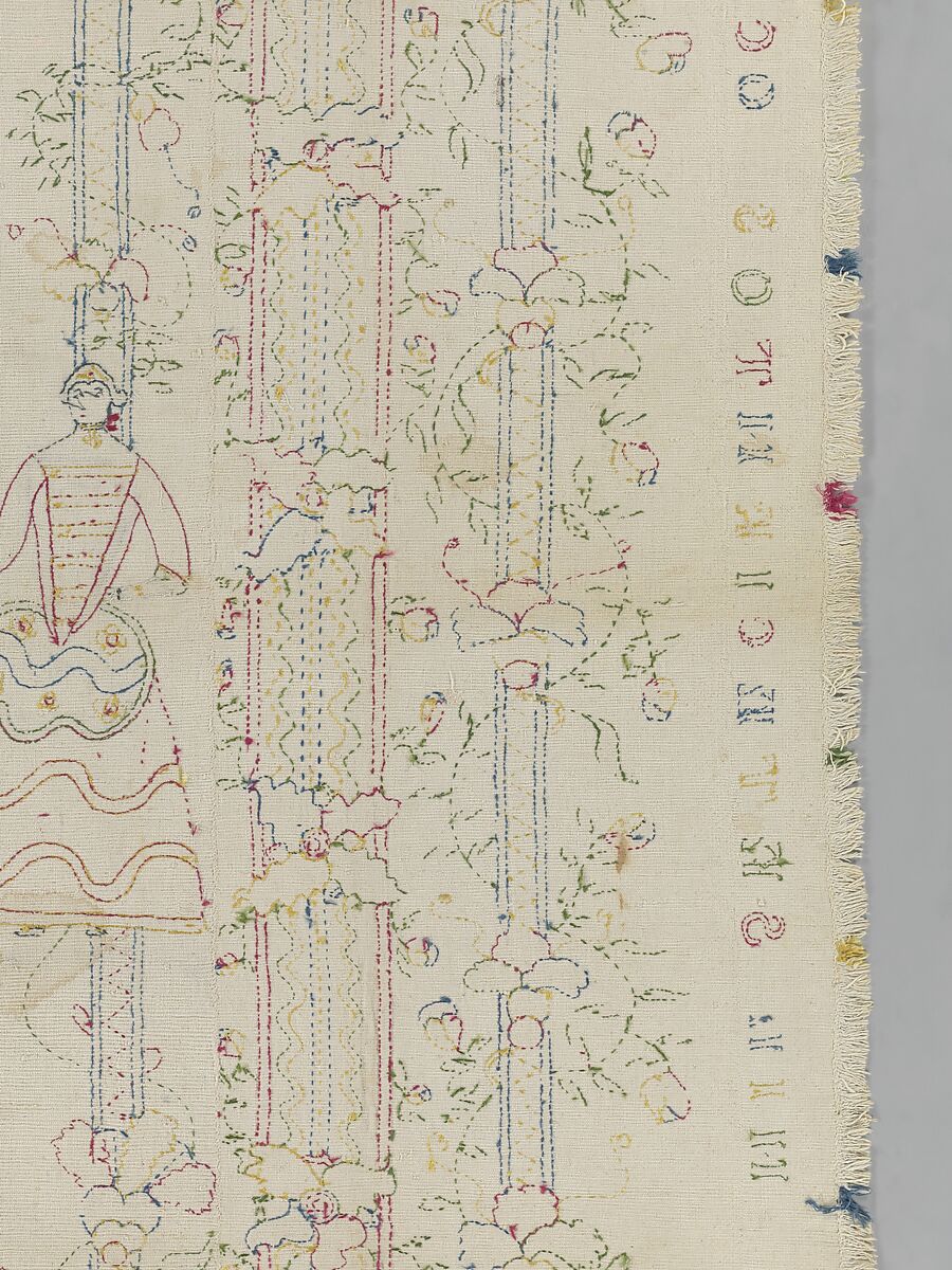 Embroidered coverlet (Colcha), Doña Rosa Solís y Menéndez, Cotton embroidered with silk, Mexican