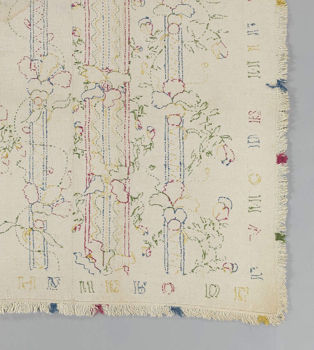 Embroidered coverlet (Colcha), Doña Rosa Solís y Menéndez, Cotton embroidered with silk, Mexican