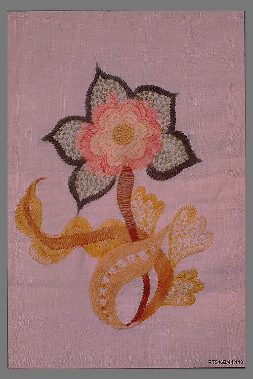 Enbroidered bed curtain, Sarah Noyes Chester (1722–1797), Linen embroidered with wool, American