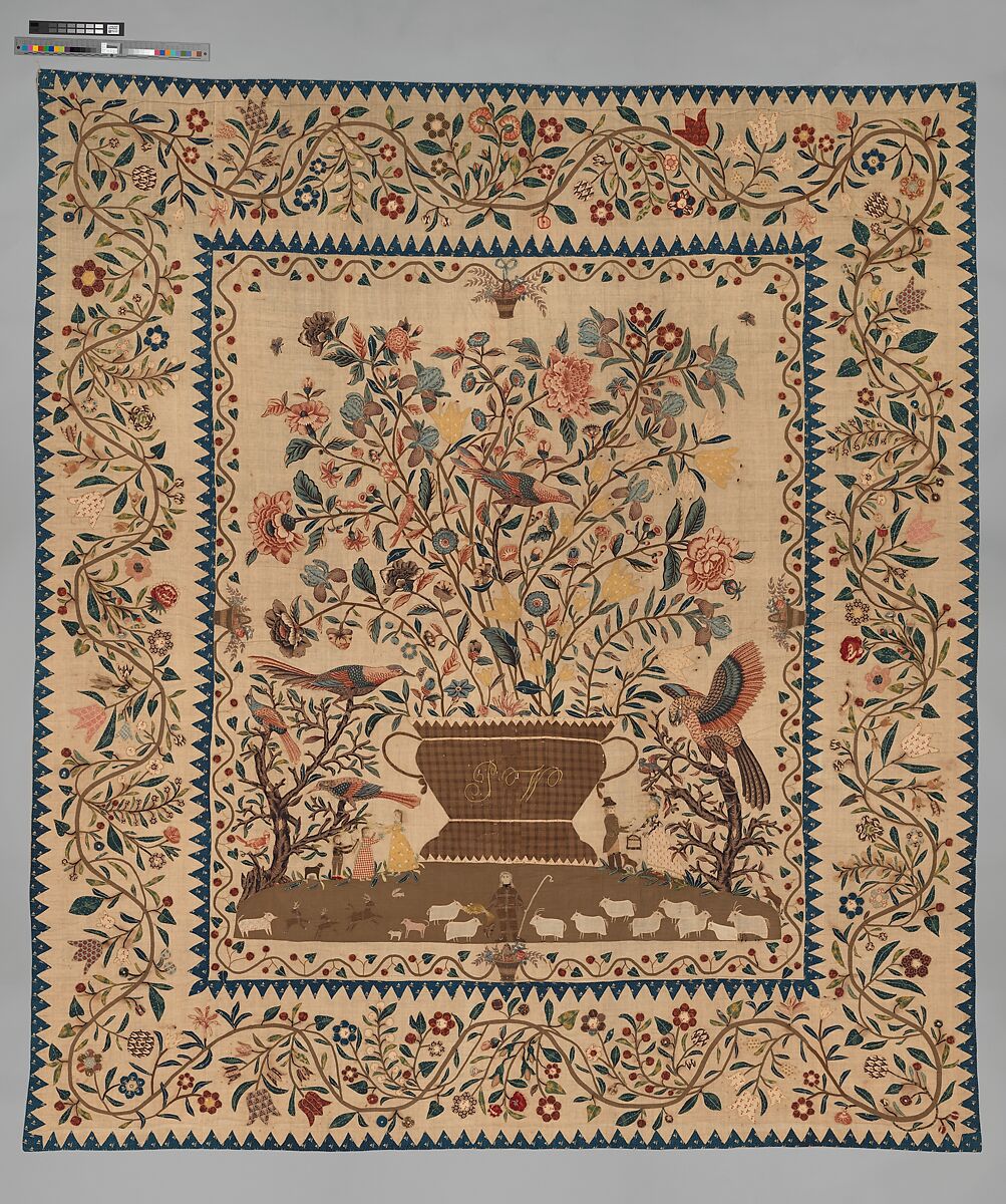 Phebe Warner Coverlet, Probably Sarah Furman Warner Williams (born 1764), Linen and cotton, American