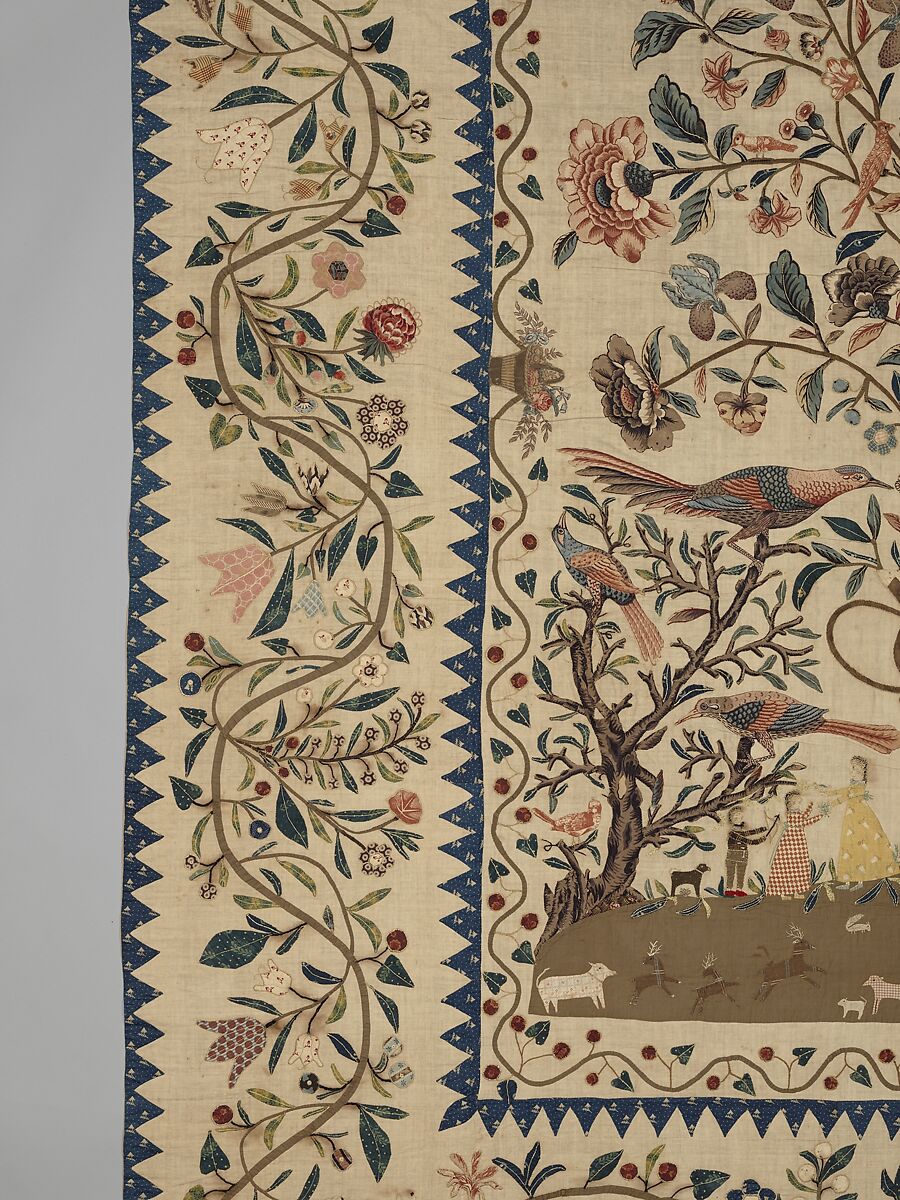 Phebe Warner Coverlet, Probably Sarah Furman Warner Williams (born 1764), Linen and cotton, American