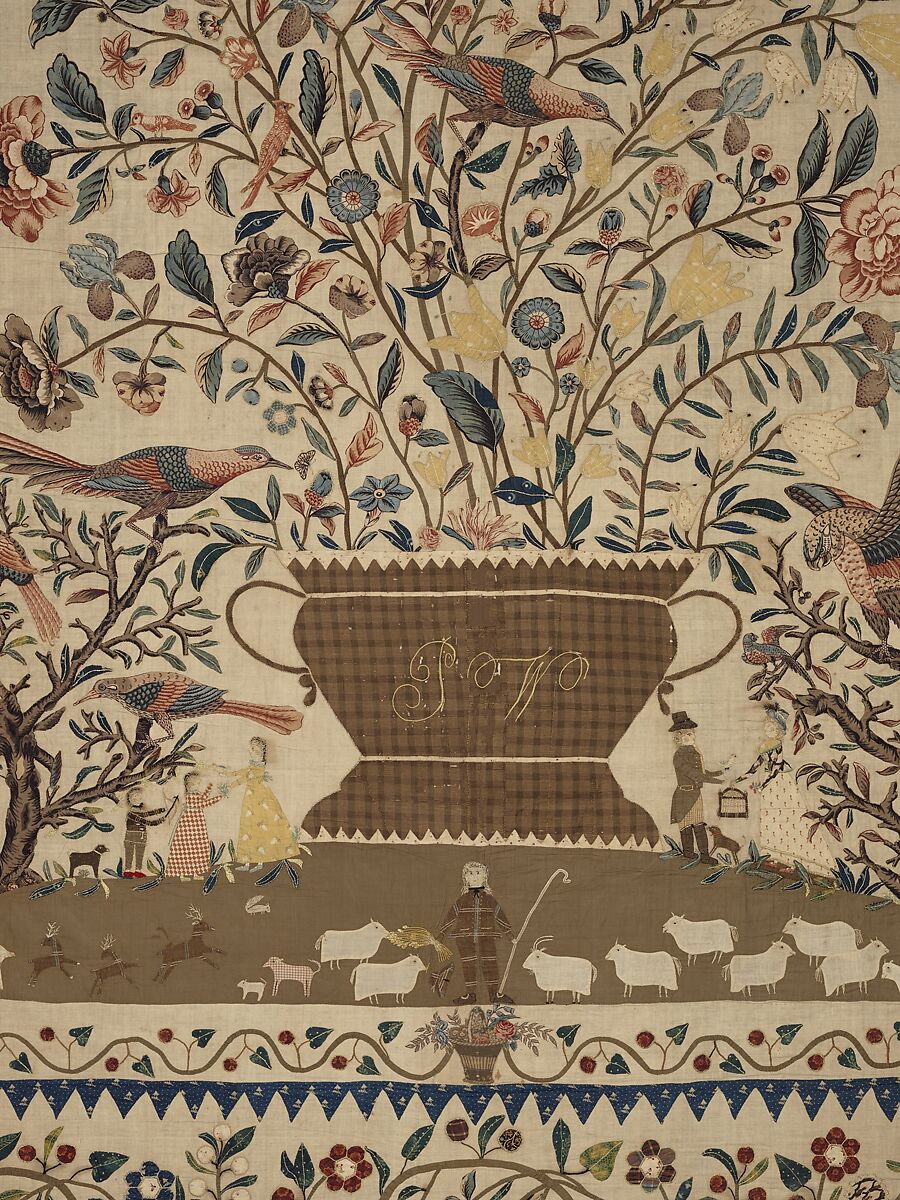 Phebe Warner Coverlet, Probably Sarah Furman Warner Williams (born 1764), Linen and cotton, American