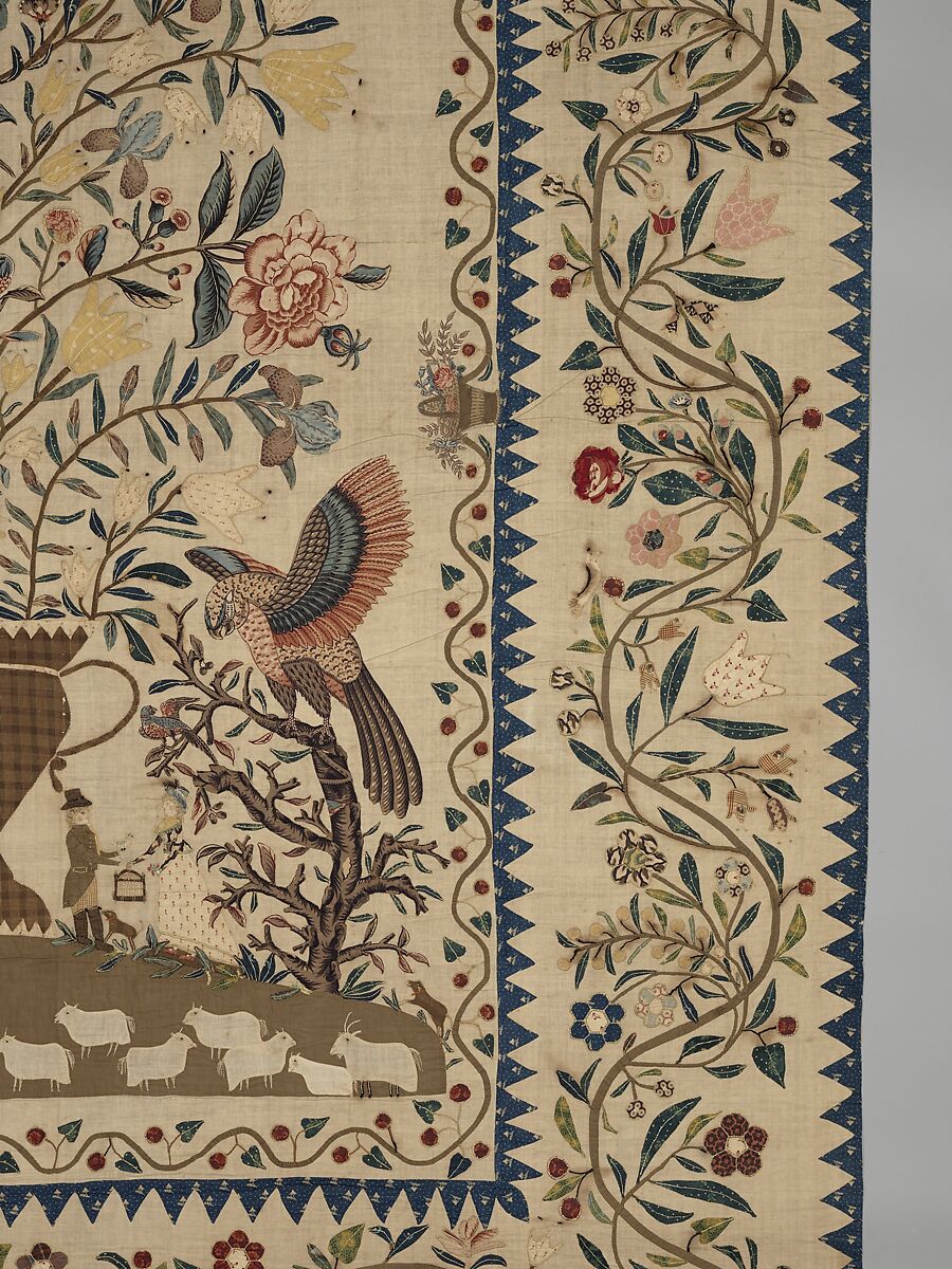 Phebe Warner Coverlet, Probably Sarah Furman Warner Williams (born 1764), Linen and cotton, American