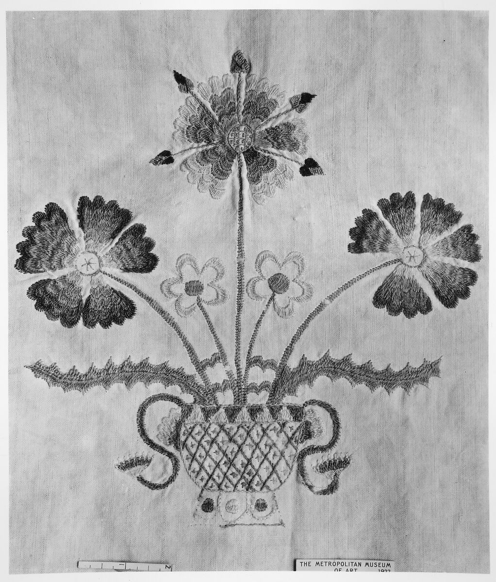 Embroidered coverlet, Mary Breed (1751–ca. 1784), Linen and cotton with wool embroidered, American