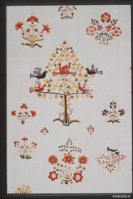 Embroidered coverlet, Mary Breed (1751–ca. 1784), Linen and cotton with wool embroidered, American