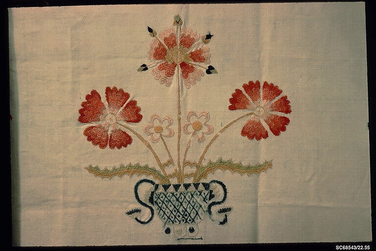 Embroidered coverlet, Mary Breed (1751–ca. 1784), Linen and cotton with wool embroidered, American