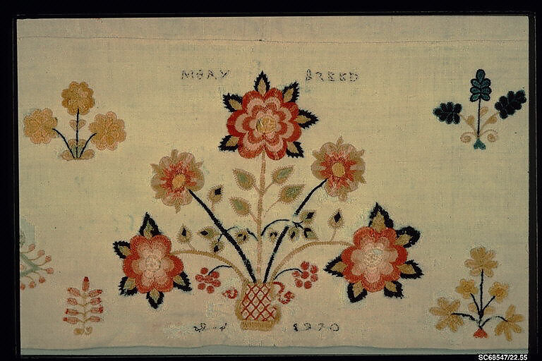 Embroidered coverlet, Mary Breed (1751–ca. 1784), Linen and cotton with wool embroidered, American