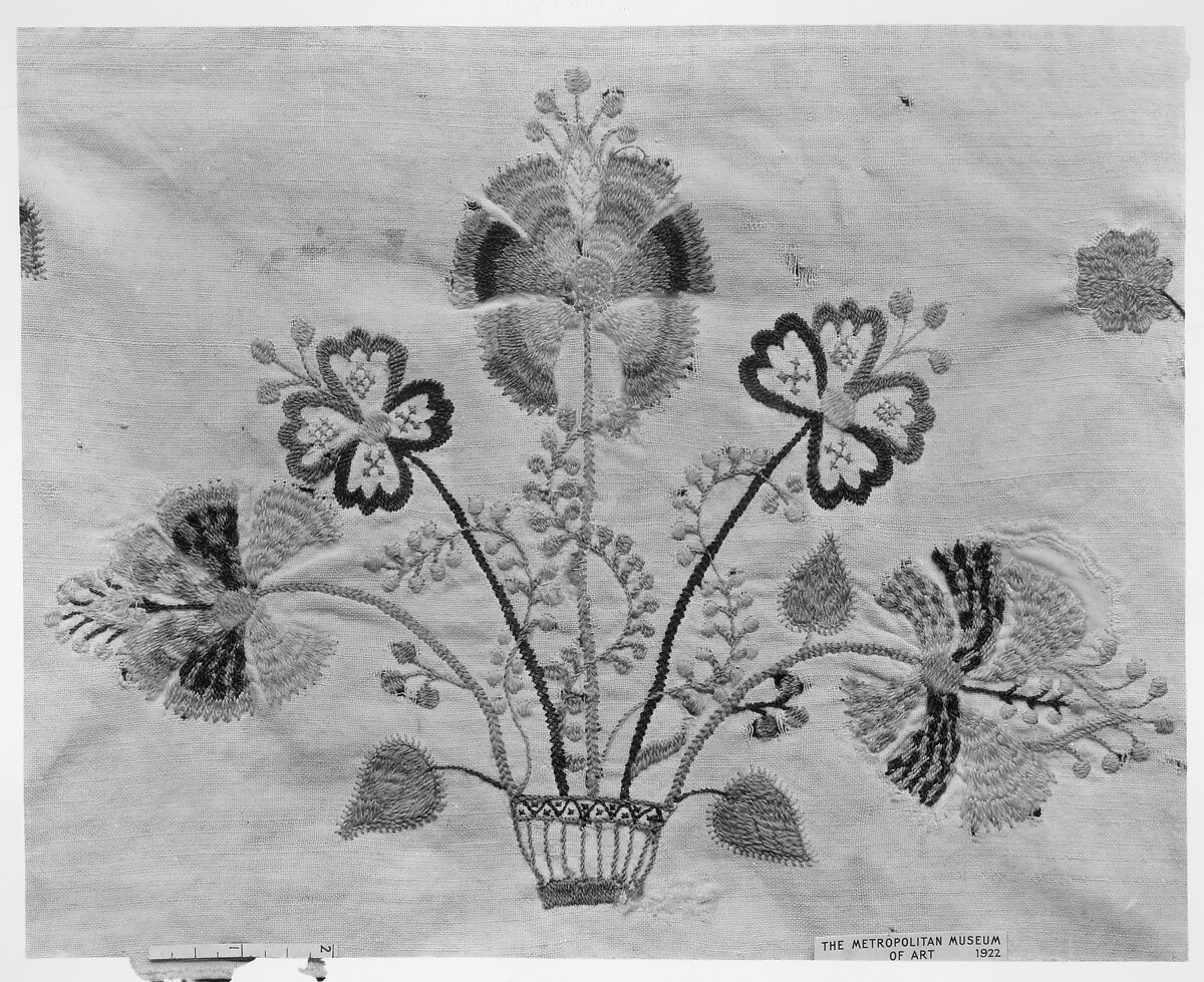 Embroidered coverlet, Mary Breed (1751–ca. 1784), Linen and cotton with wool embroidered, American