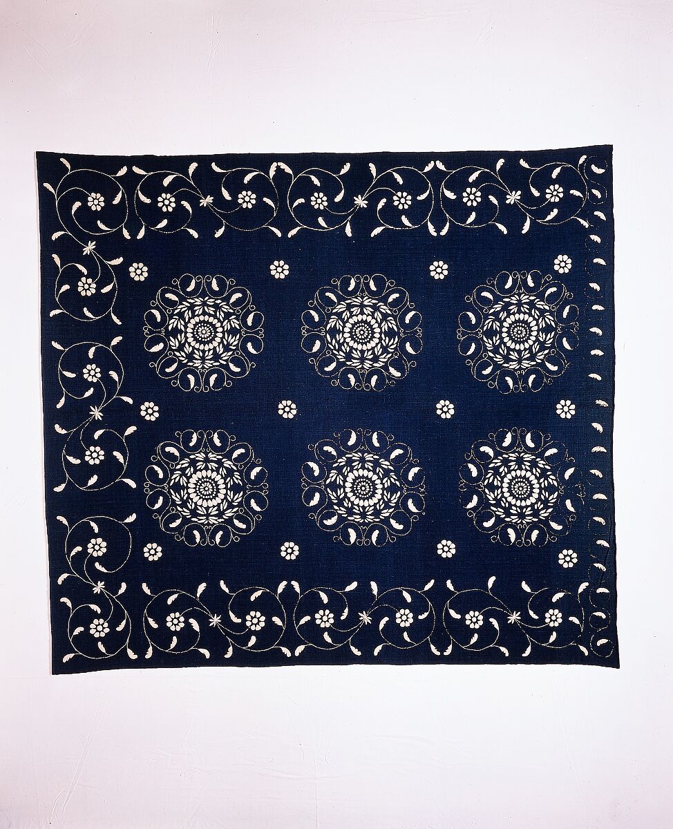 Embroidered blanket, Wool embroidered with cotton, American