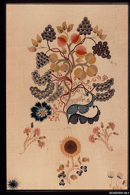 Embroidered coverlet, Ruth Culver Coleman (died 1801), Linen and wool, embroidered, American