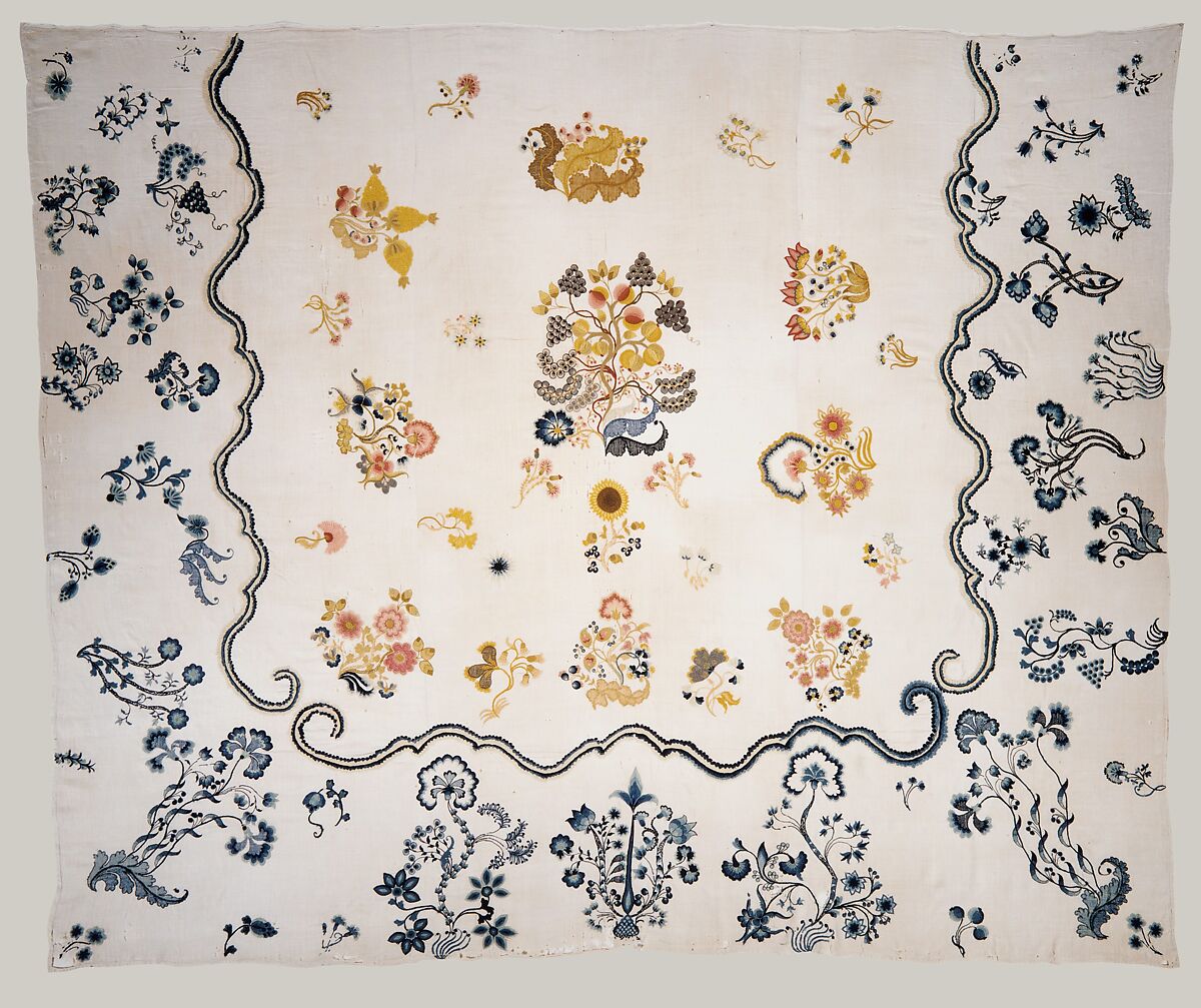 Embroidered coverlet, Ruth Culver Coleman (died 1801), Linen and wool, embroidered, American