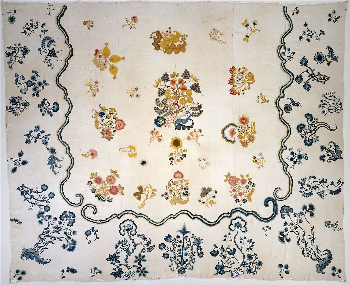 Embroidered coverlet, Ruth Culver Coleman (died 1801), Linen and wool, embroidered, American