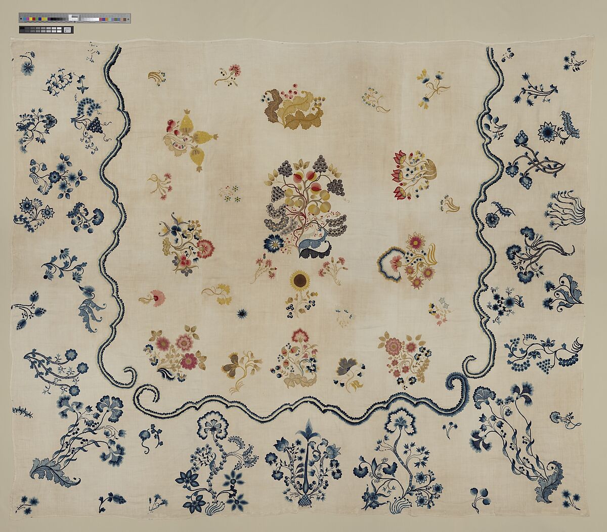 Embroidered coverlet, Ruth Culver Coleman (died 1801), Linen and wool, embroidered, American 