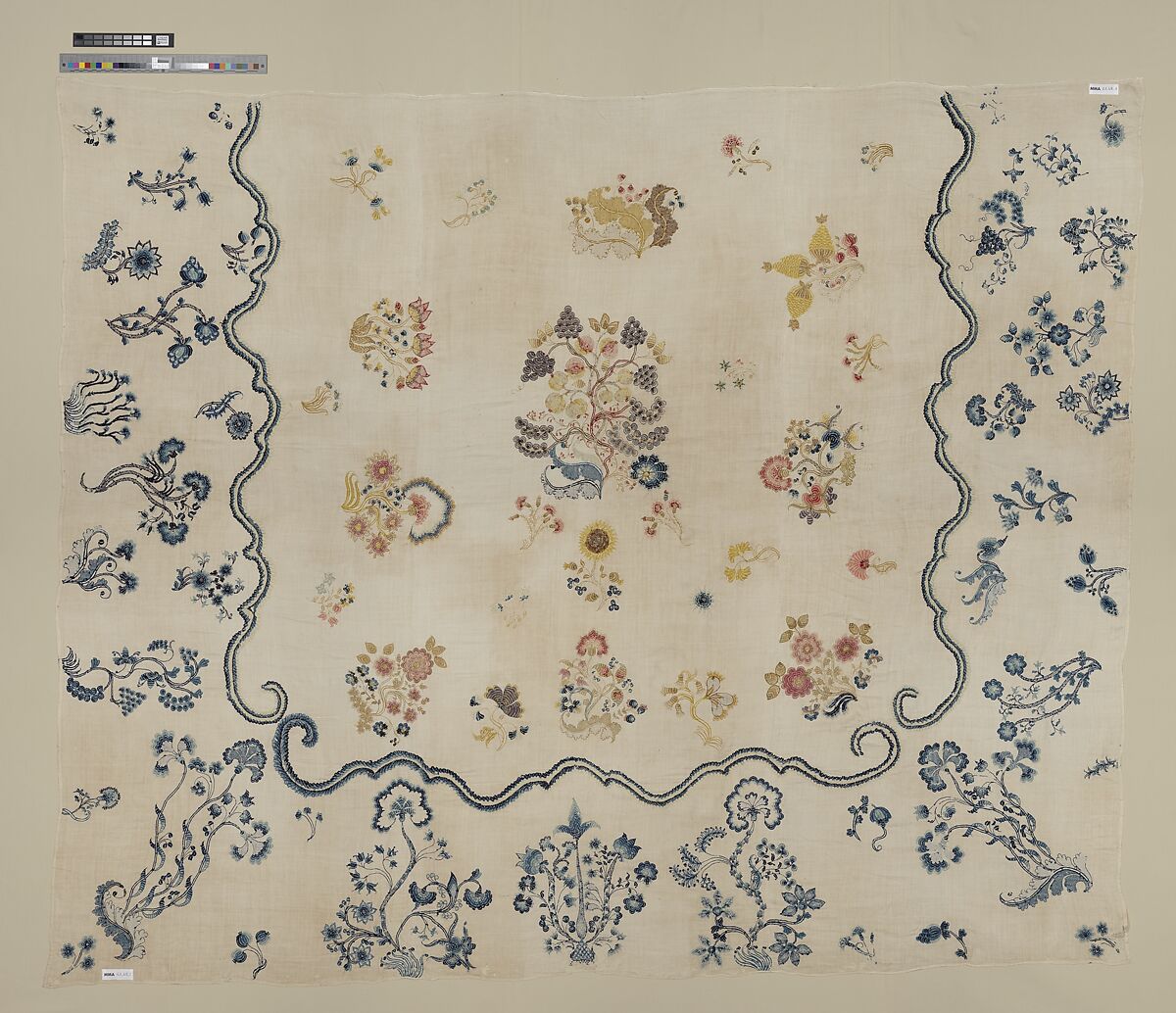 Embroidered coverlet, Ruth Culver Coleman (died 1801), Linen and wool, embroidered, American
