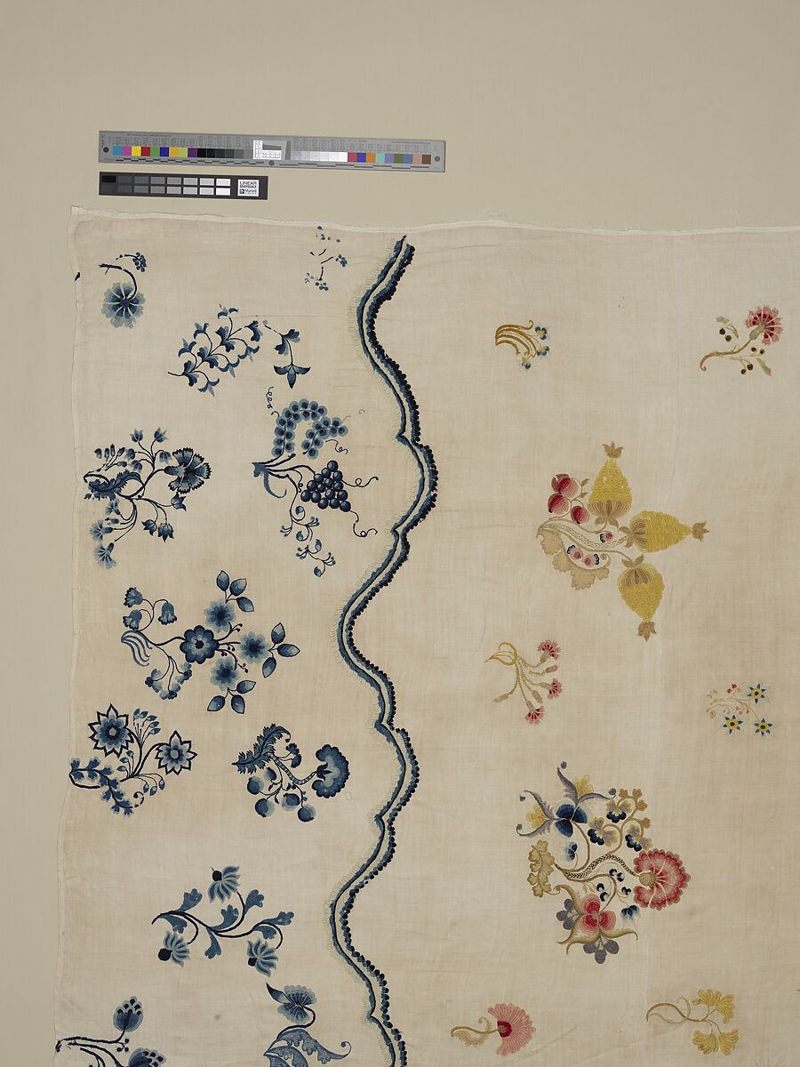 Embroidered coverlet, Ruth Culver Coleman (died 1801), Linen and wool, embroidered, American