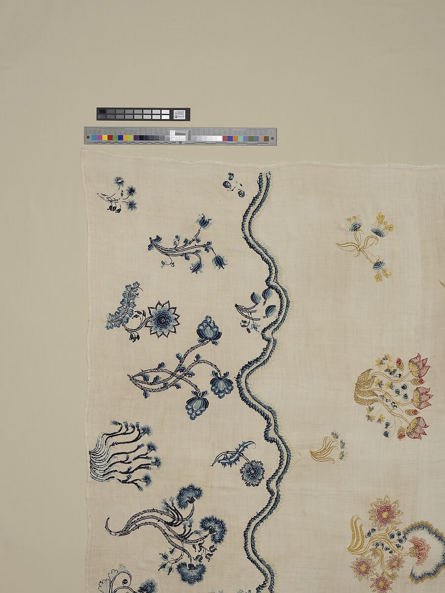 Embroidered coverlet, Ruth Culver Coleman (died 1801), Linen and wool, embroidered, American