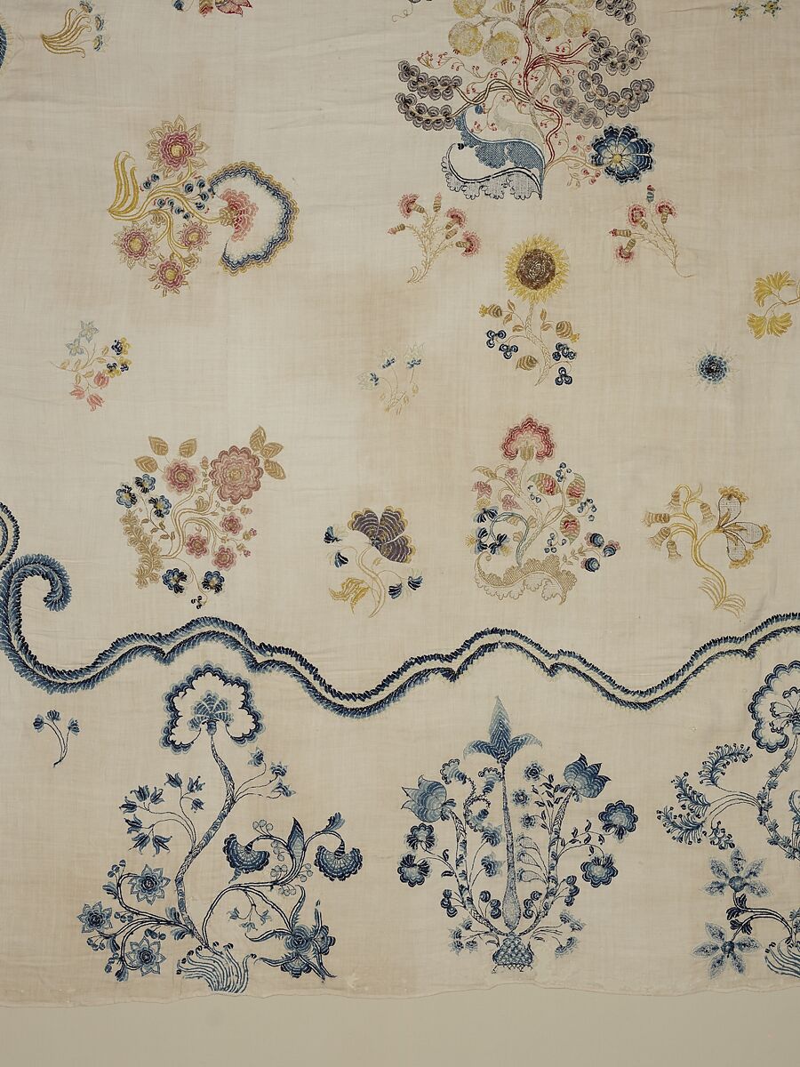 Embroidered coverlet, Ruth Culver Coleman (died 1801), Linen and wool, embroidered, American