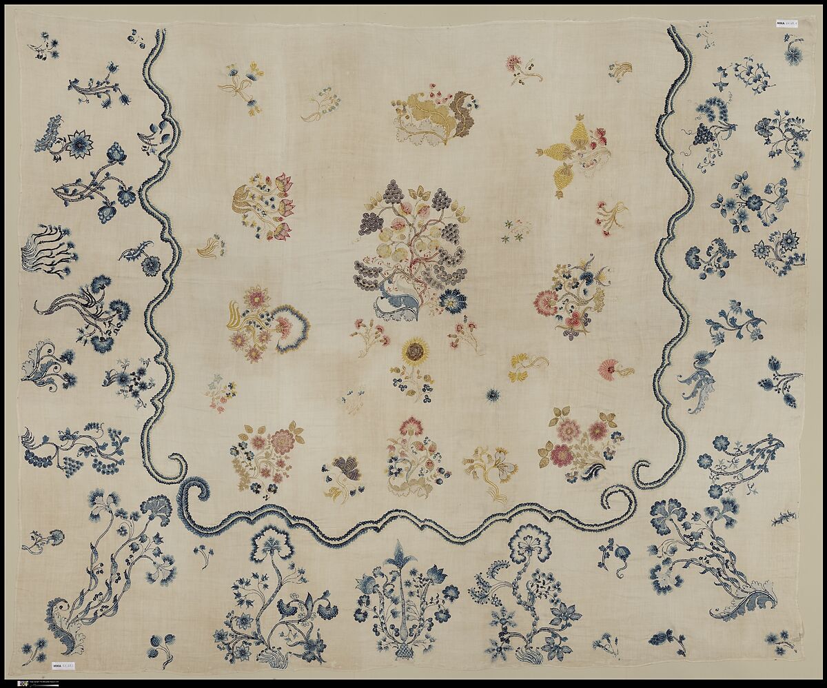 Embroidered coverlet, Ruth Culver Coleman (died 1801), Linen and wool, embroidered, American