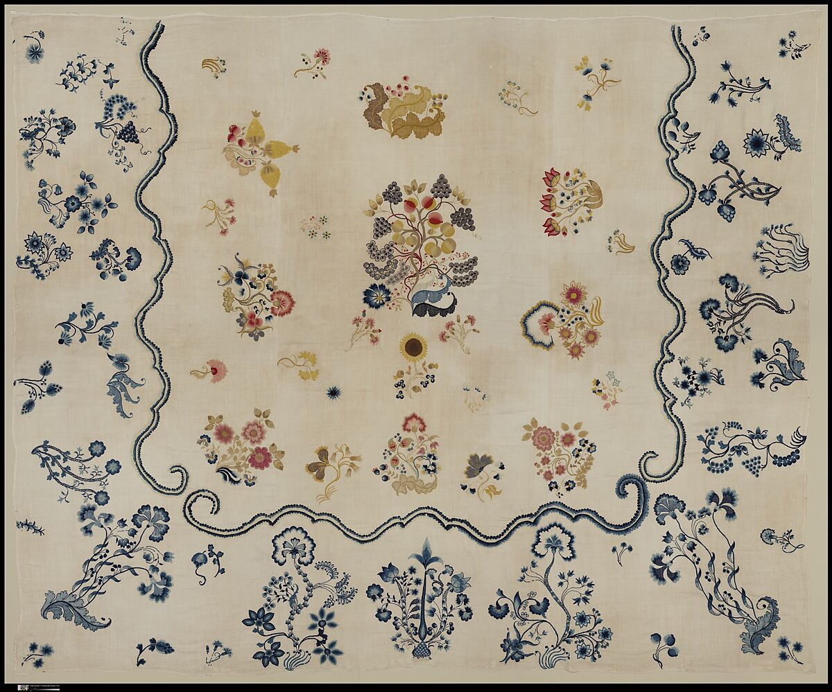 Embroidered coverlet, Ruth Culver Coleman (died 1801), Linen and wool, embroidered, American
