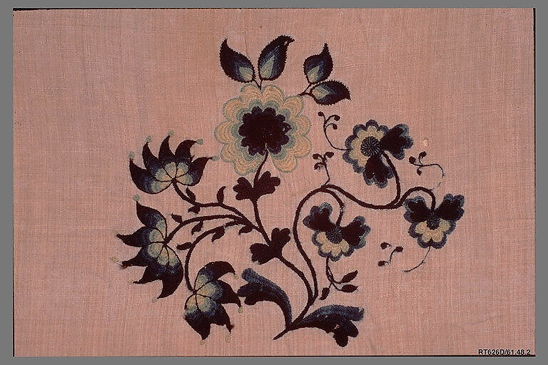 Embroidered bed hangings, Ruth Culver Coleman (died 1801), Linen embroidered with wool, American