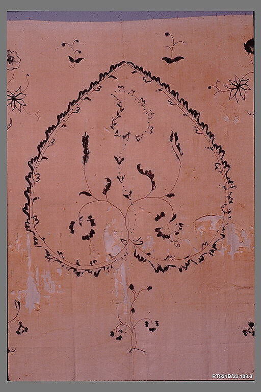 Headcloth, Linen embroidered with crewel wool, American