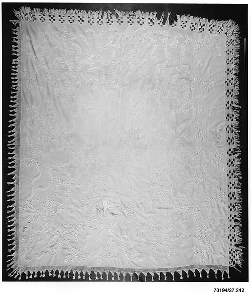 Embroidered whitework coverlet, Mercy Emerson Tomlinson, Cotton embroidered with cotton thread, American 