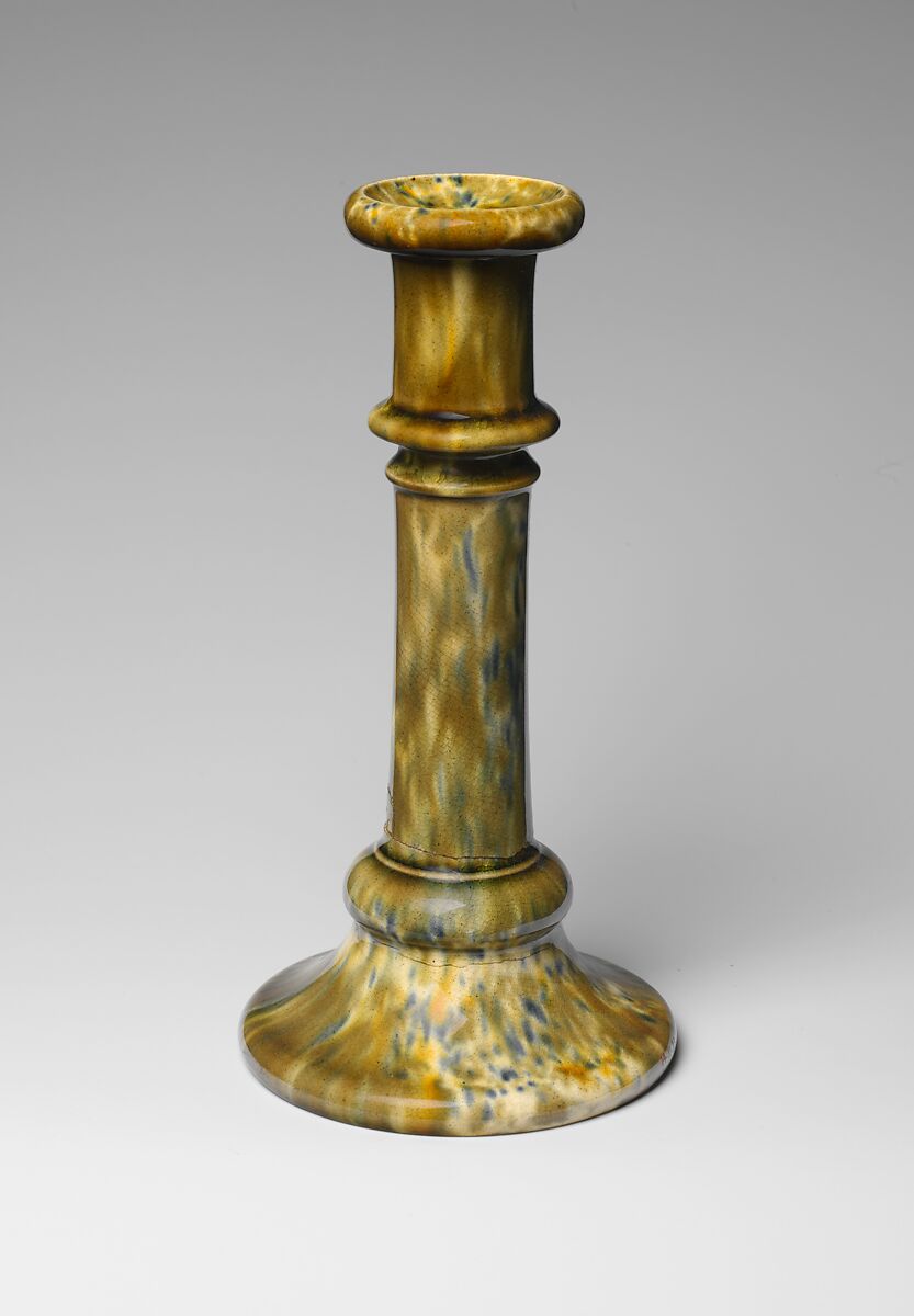 Candlestick, Probably mottled brown earthenware, American 