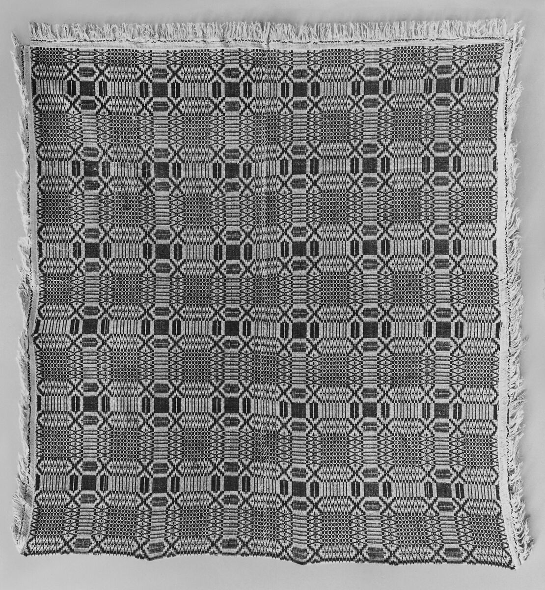 Coverlet, Saint Ann's Robe or Governor's Garden pattern, Wool and cotton, woven, American 