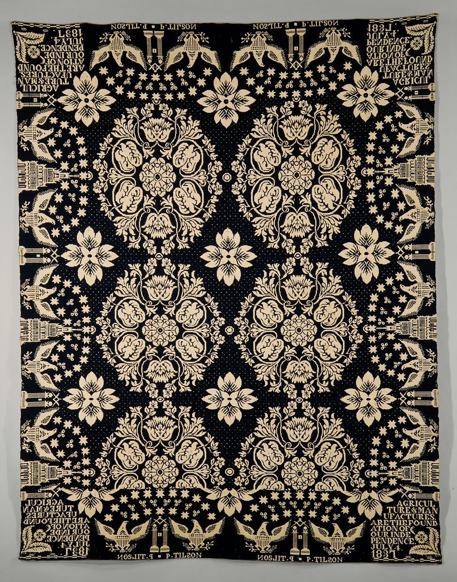 Coverlet, Agriculture & Manufactures pattern, Wool and cotton, woven, American