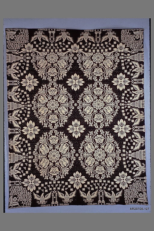Coverlet, Agriculture & Manufactures pattern, Wool and cotton, woven, American