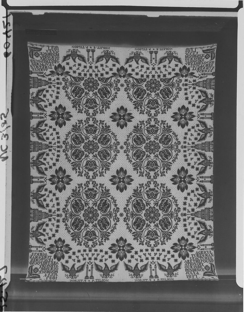 Coverlet, Agriculture & Manufactures pattern, Wool and cotton, woven, American
