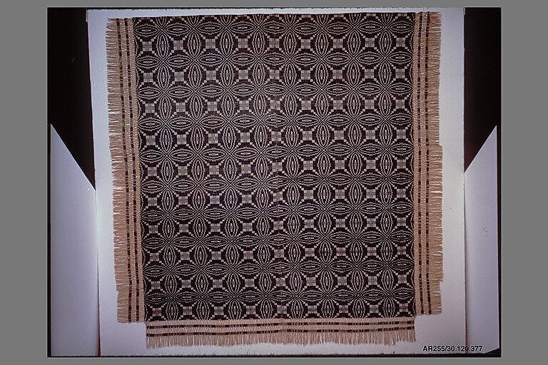 Coverlet, Wheel of Fortune pattern variation, Cotton and wool, woven, American