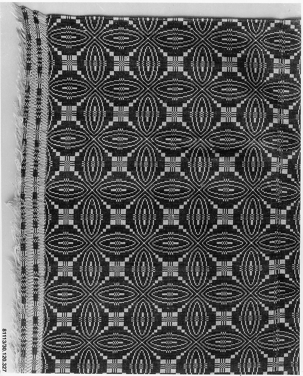 Coverlet, Wheel of Fortune pattern variation, Cotton and wool, woven, American