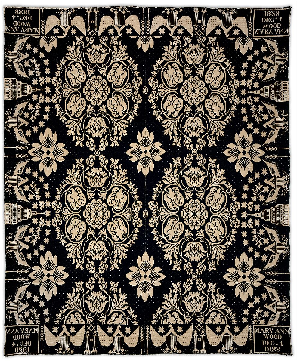 Coverlet, Workshop of James Alexander (1770–1870), Cotton and wool, woven, American 