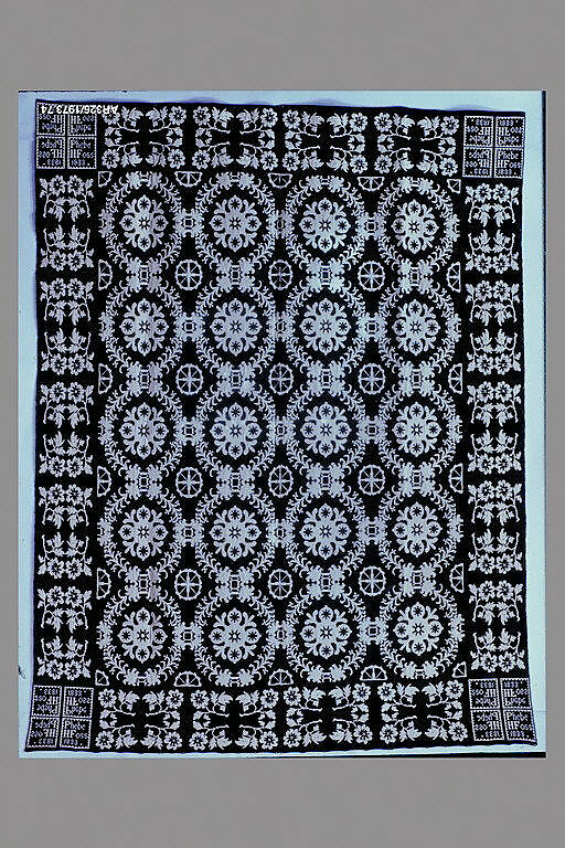 Coverlet, Cotton and wool; Doublecloth, woven on a hand-loom with a
 Jacquard attachment, American 