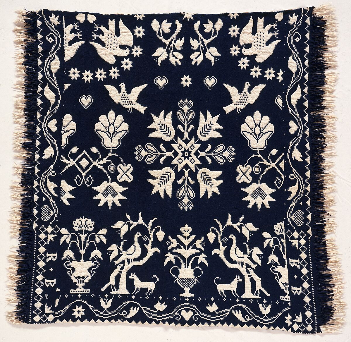 Crib or Doll Coverlet, Probably David Daniel Haring (1800–1889), Wool and cotton, woven, American 