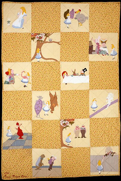 Crib Quilt, Alice in Wonderland patterned, Marion Whiteside Newton, Cotton, American 