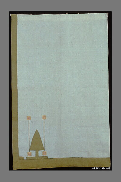 Curtain, Linen, appliqued and embroidered with linen thread, American 