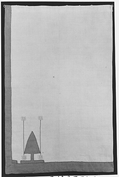 Curtain, Linen, appliqued and embroidered with linen thread, American