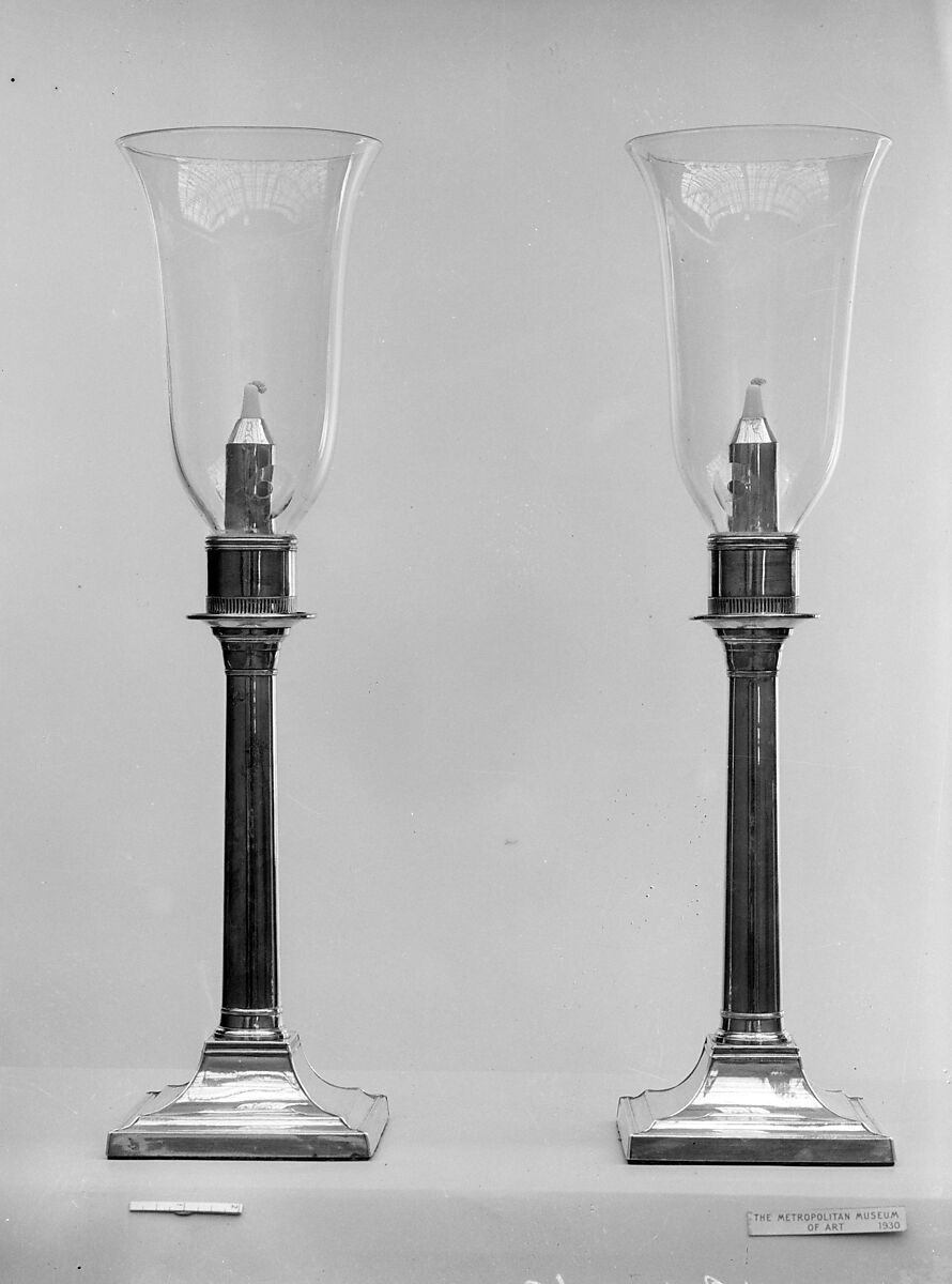 Candlestick with Shade, Sheffield silver plate, glass 